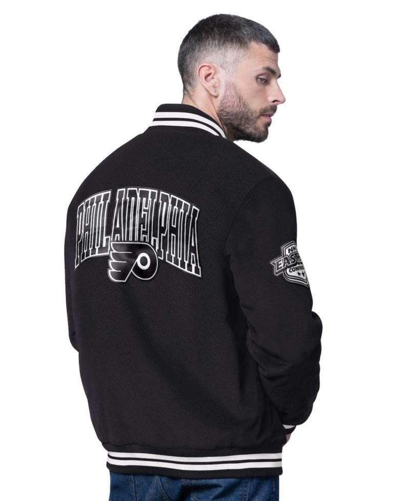 Men's Black Philadelphia Flyers Blackout Corduroy Full-Snap Varsity Jacket