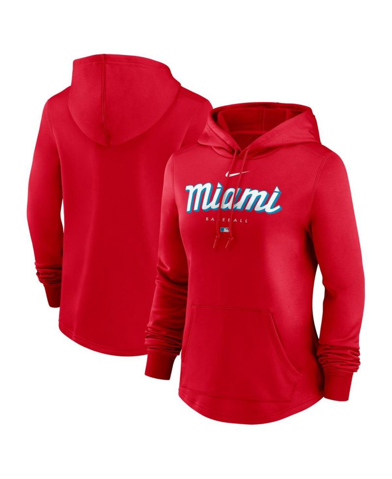 Women's Red Miami Marlins City Connect Pregame Performance Pullover Hoodie