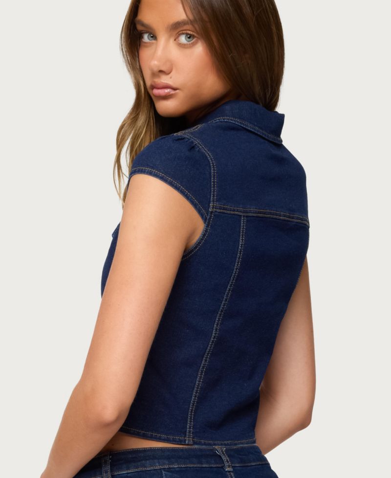 Women's Contrast Stitch Button Up Denim Shirt