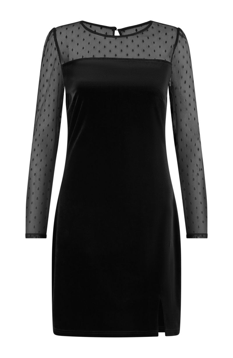 Women's Velvet Sheer Sleeved Mini Dress