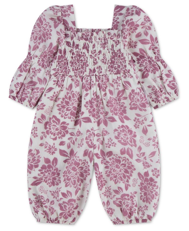 Baby Girls' Long-Sleeve Smocked Boho Jumpsuit
