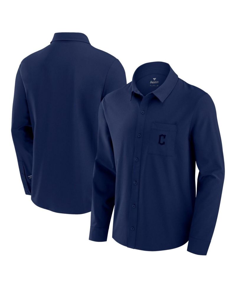 Men's Navy Cleveland Guardians Front Office Long Sleeve Button-Up Shirt