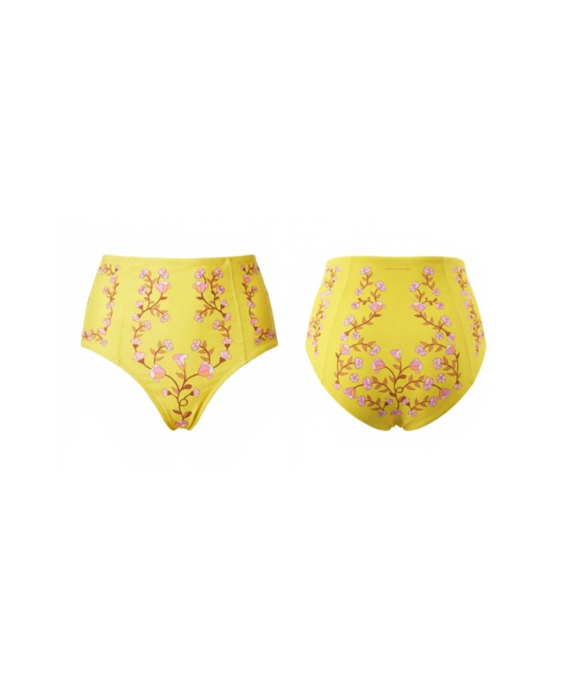 Women's Yellow Bloom High Waisted Bikini Bottom