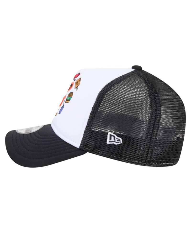 Big Boys and Girls White/Black Baltimore Orioles Food A-Frame 9FORTY Trucker Adjustable Hat