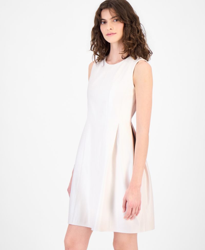 Women's Sleeveless Faux-Leather Fit & Flare Dress
