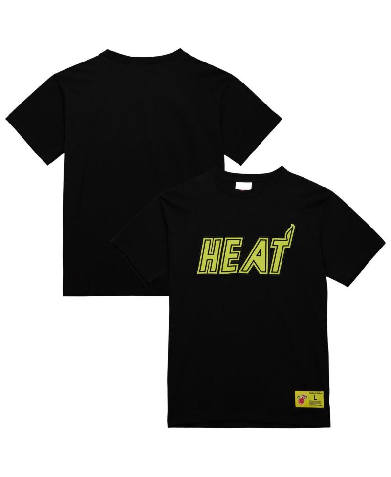 Men's Black Miami Heat Hardwood Classics Neon Nights Premium T-Shirt