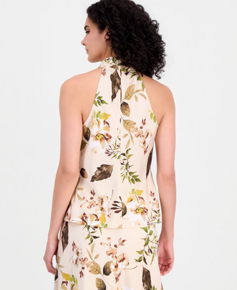 Women's Sleeveless Floral Tie-Neck Top