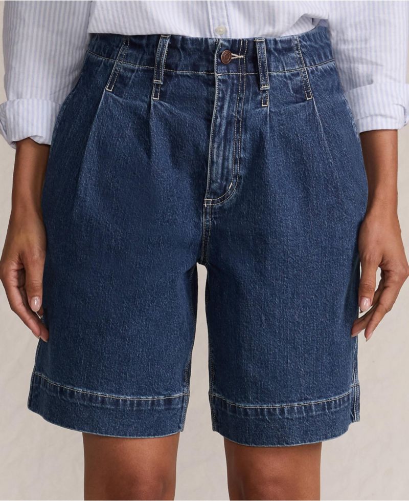 Women's Soft Denim High Rise 7" Pleated Trouser Shorts