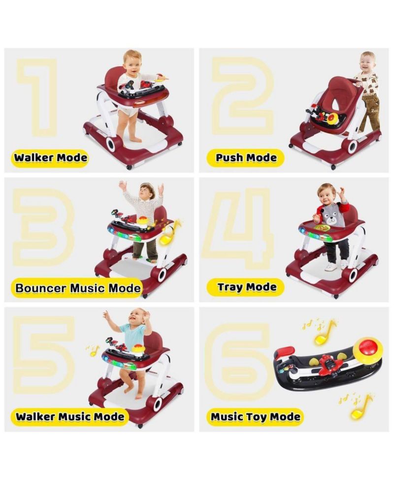 5-in-1 Baby Activity Walker with Music and Lights, Adjustable Height and Safety Bumper