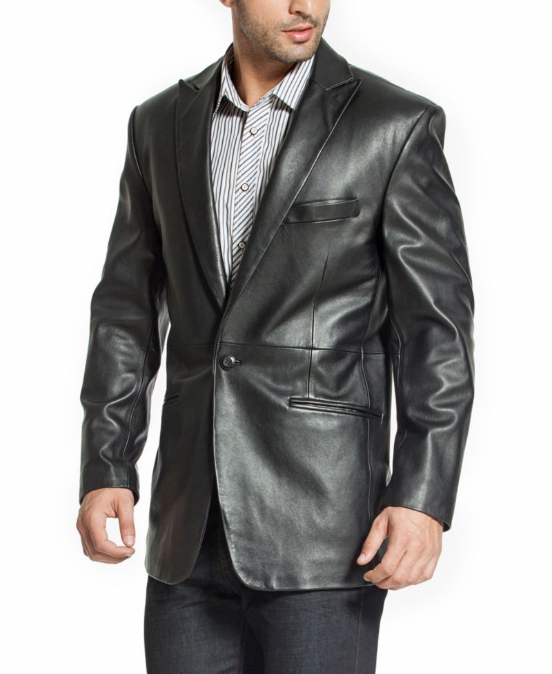 Tall One-Button Tuxedo Leather Blazer