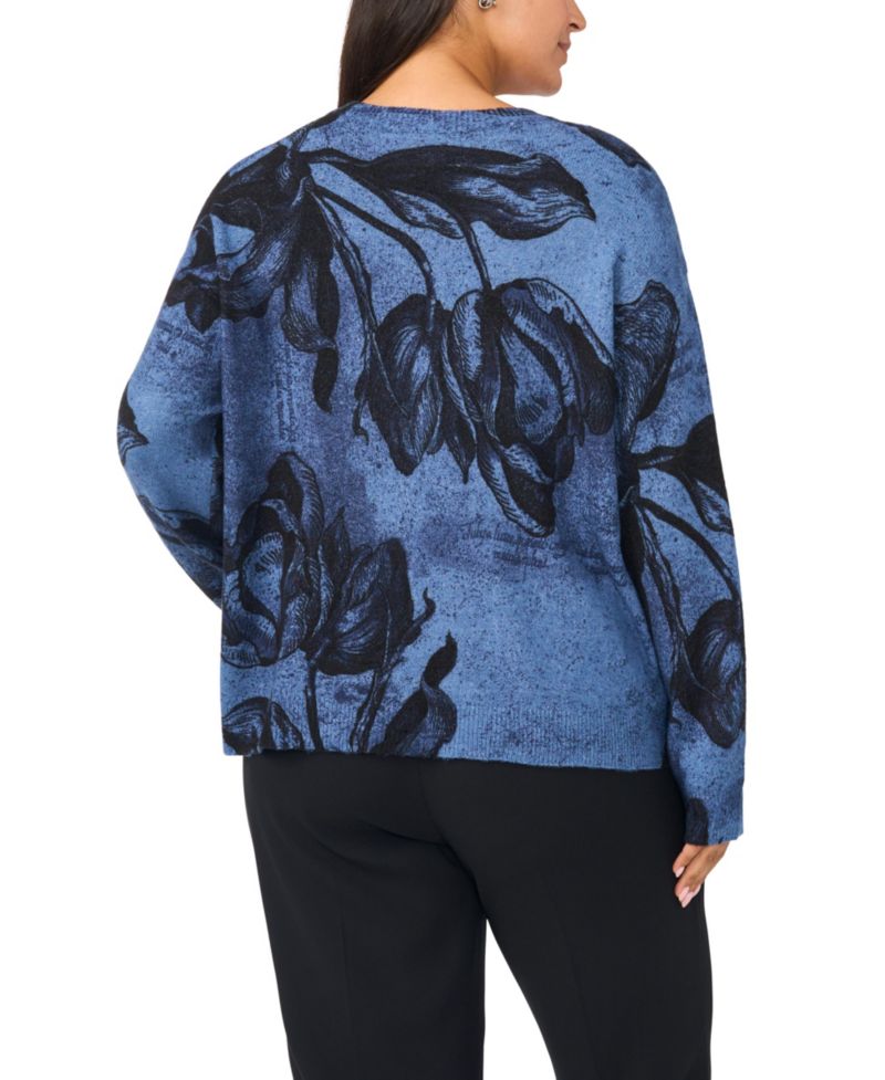 Plus Size Floral-Print Pullover Sweater