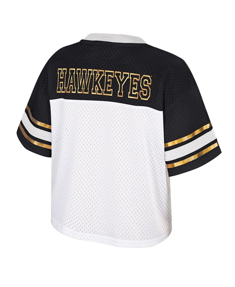 Women's White Iowa Hawkeyes Treasure Cropped Football Jersey