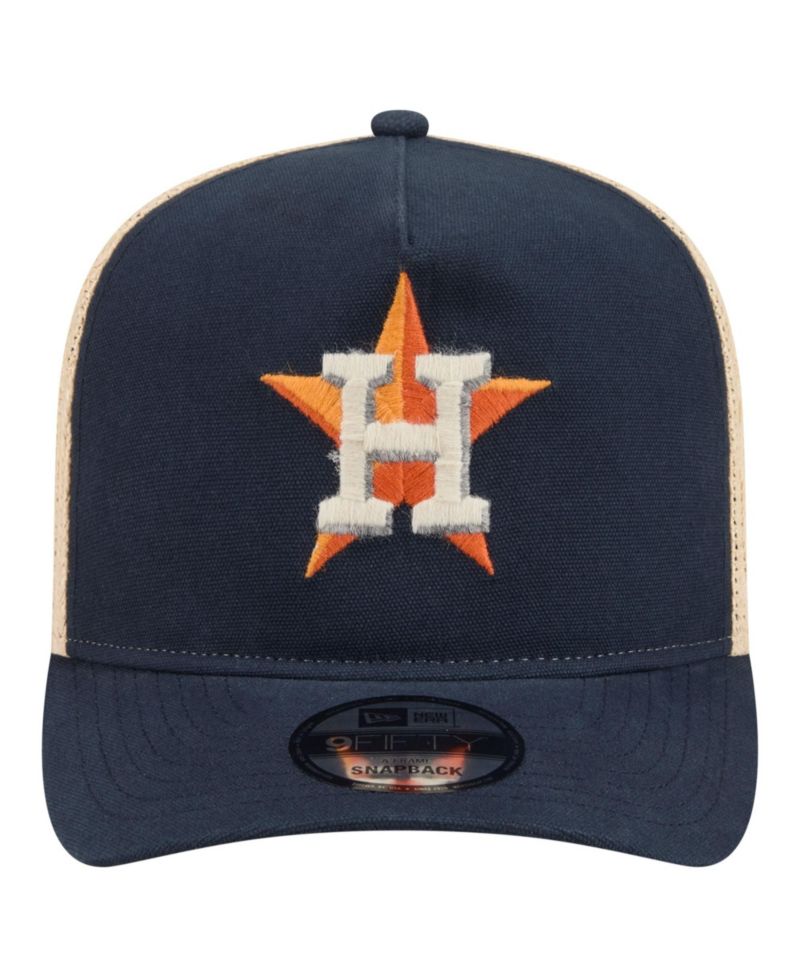 Men's Navy/Natural Houston Astros Grained 9FIFTY A-Frame Trucker Adjustable Hat