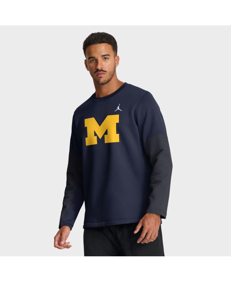 Men's Navy Michigan Wolverines 2025 Sideline Coach Performance Long Sleeve T-Shirt