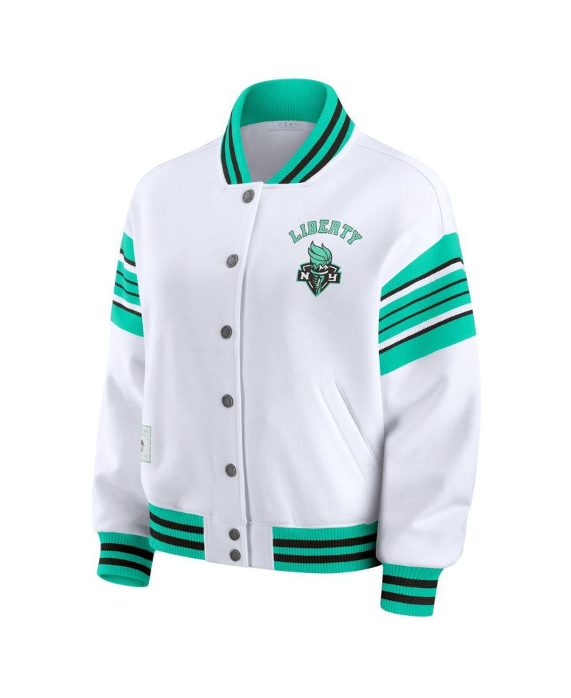 Women's White/Mint WNBA Full-Snap Fleece Sweatshirt Jacket