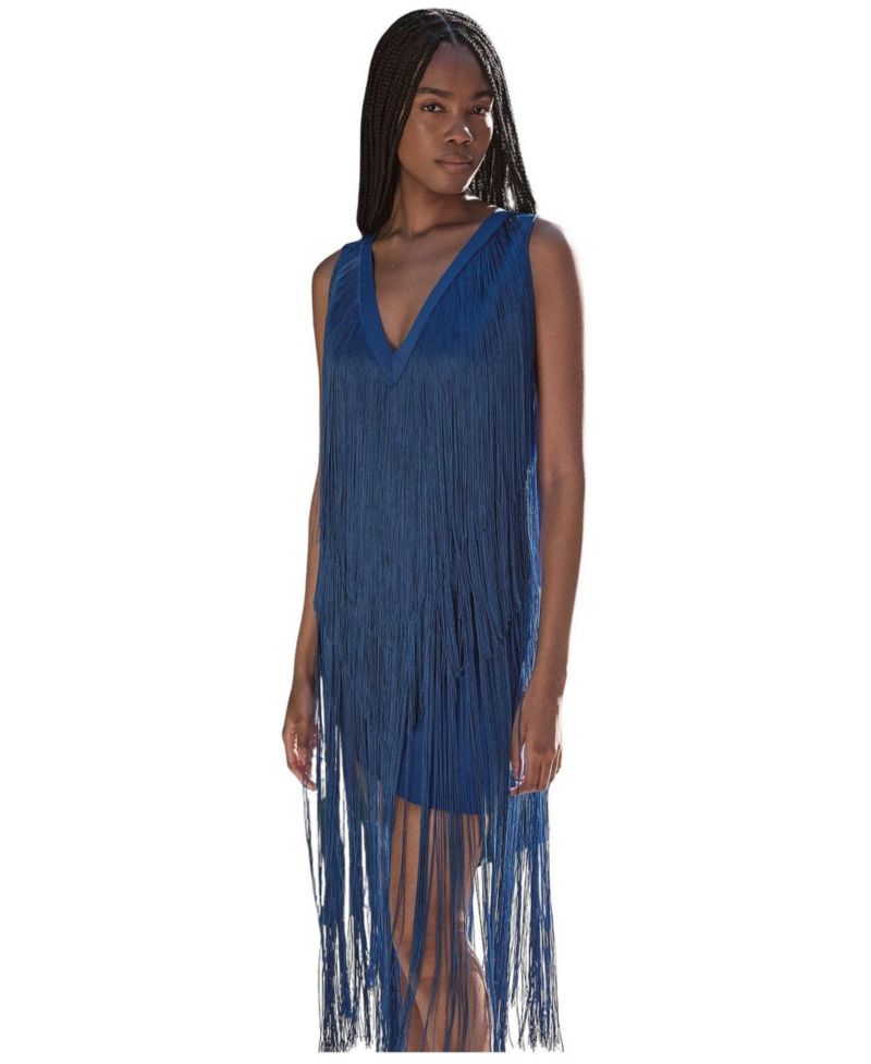 Women's Fringe Bandage V-Neck Midi Dress