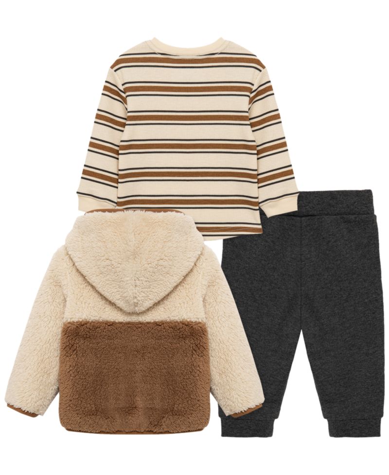 Baby Boys' Bear Sherpa Crewneck T-Shirt, Jacket and Pants, 3-Piece Set
