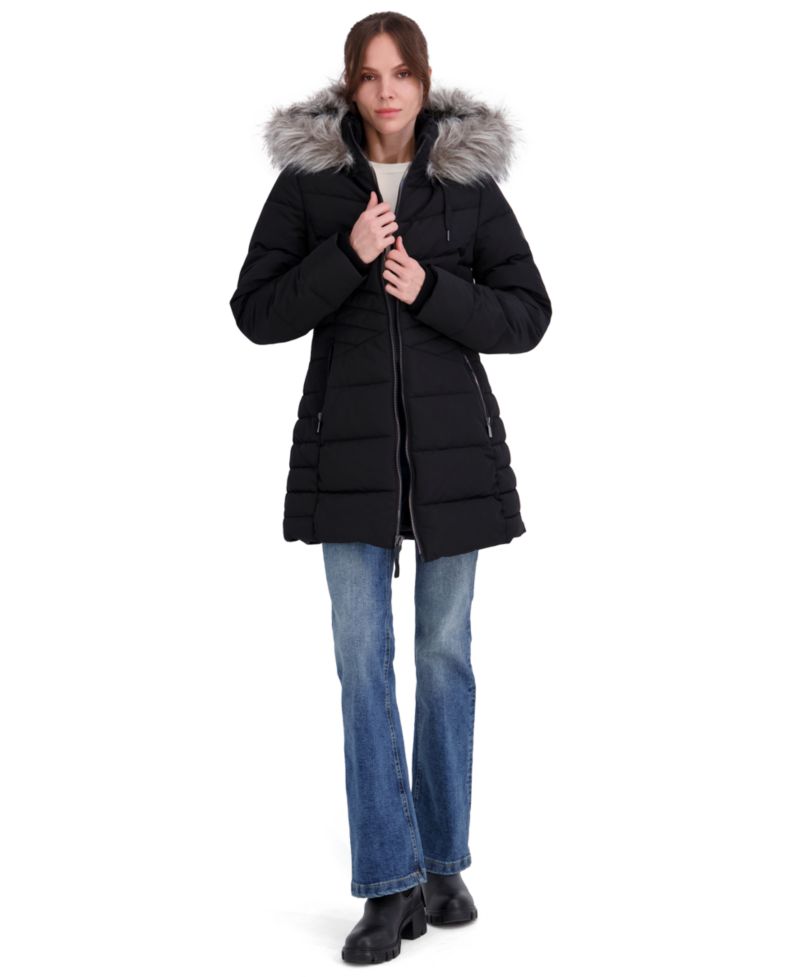 Women's Faux Fur Trim Hooded Puffer Coat