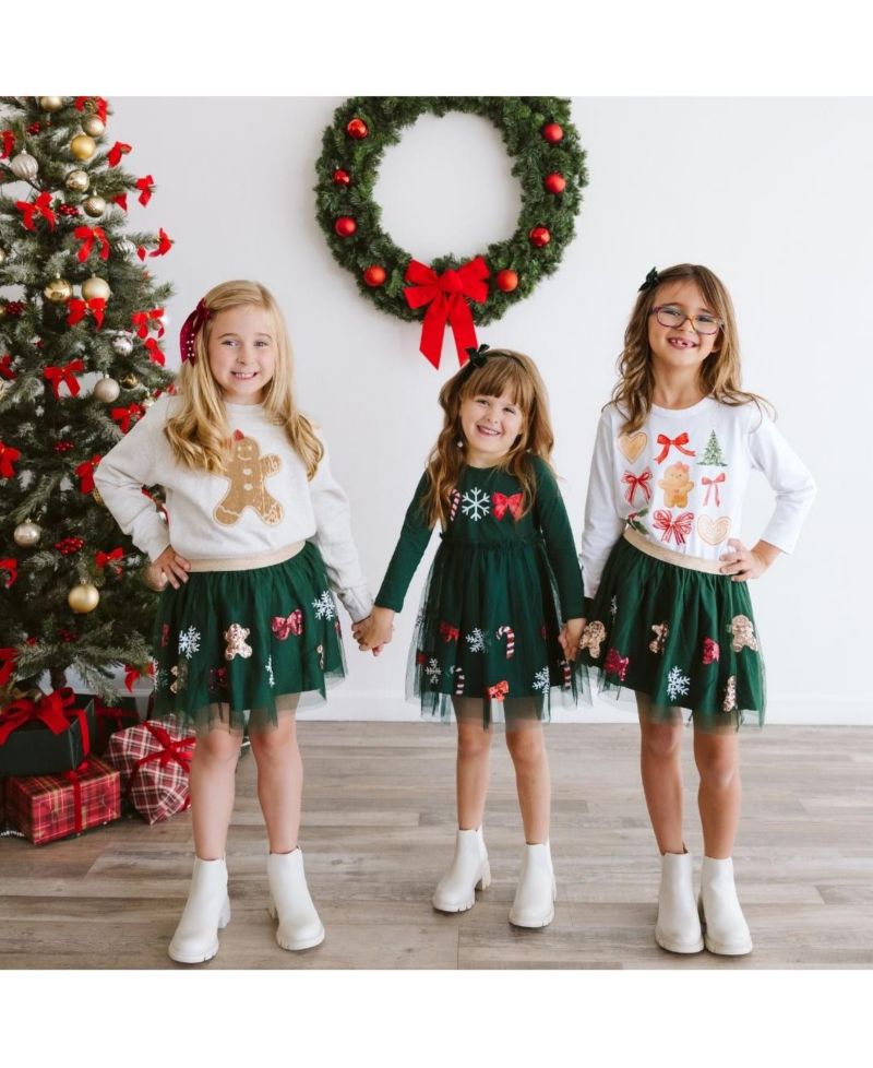 Little and Big Girls Gingerbread Joy Sequin Christmas Tutu Skirt