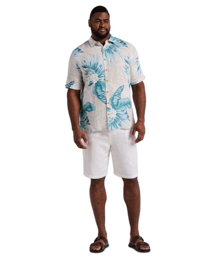 Men's Big & Tall Linen Blend Palm Print Shirt
