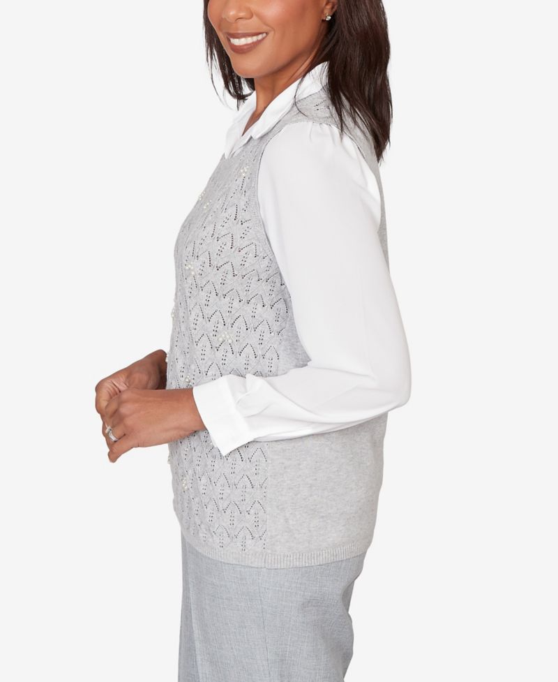Women's Al Fresco Pointelle Mother of Pearl Lace Two-In-One Sweater
