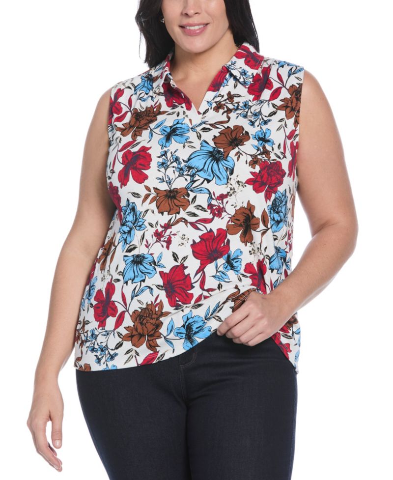 Plus Size Bouquet Print V-Neck Polo T-Shirt