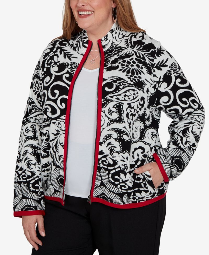 Plus Size Stand Collar Zipper-Front Short Jacket