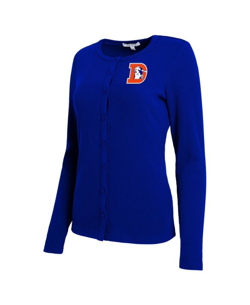 Women's Royal Denver Broncos Ribbed Full-Button Cardigan Sweater
