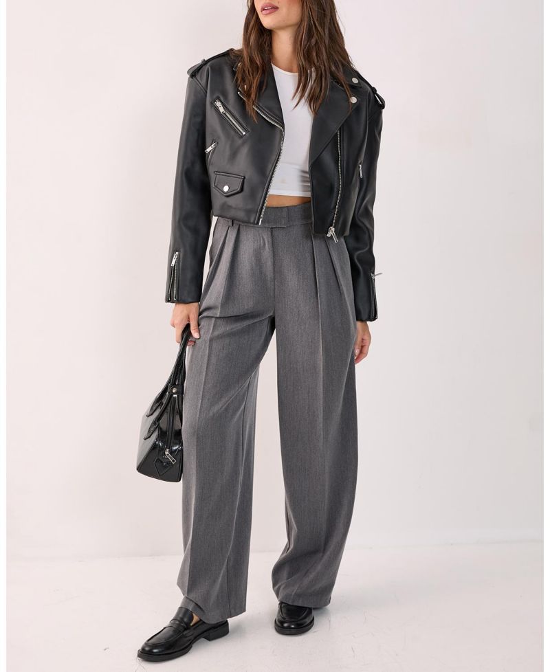 Women's Faux Leather Boxy Biker Jacket