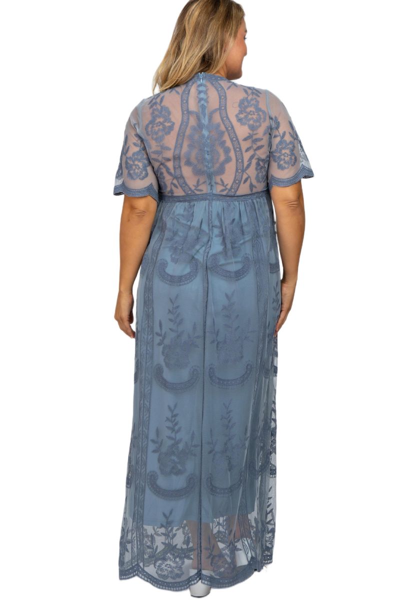 Plus Size Lace Mesh Overlay Maxi Dress