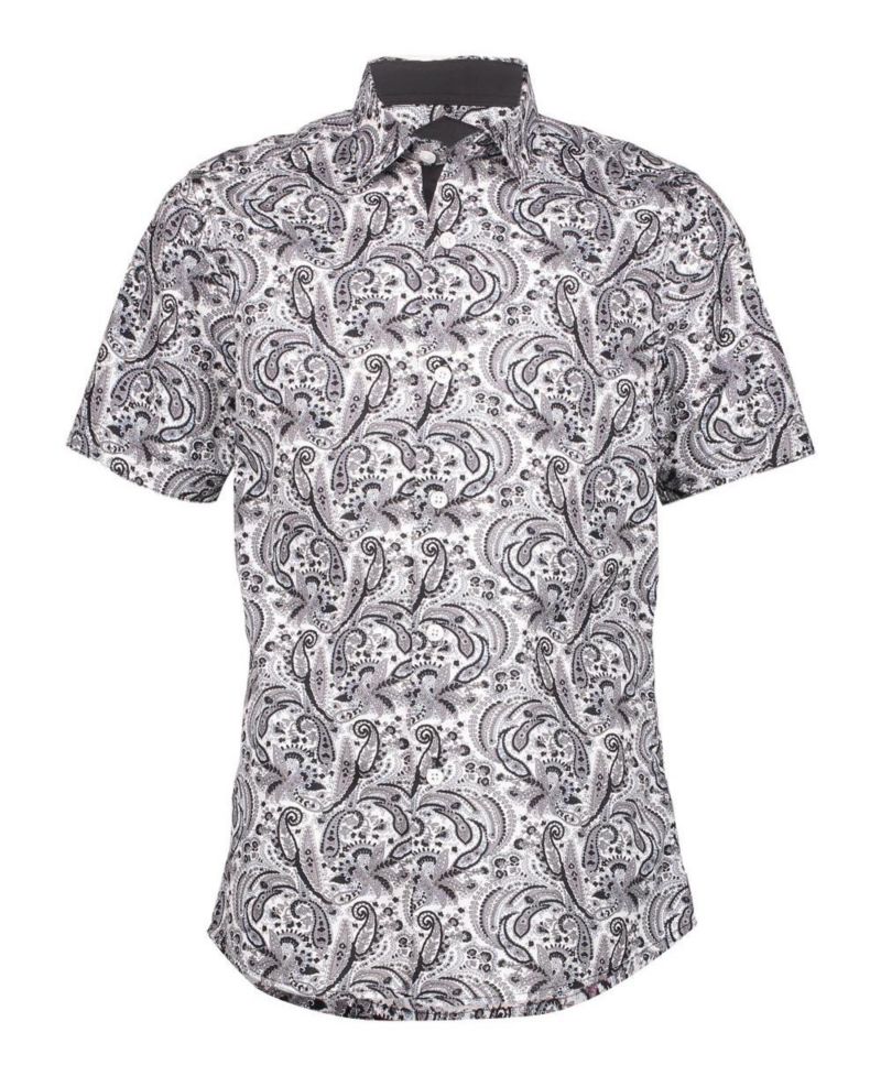 Big Boys Black Paisley Slim Fit Short Sleeve Shirt