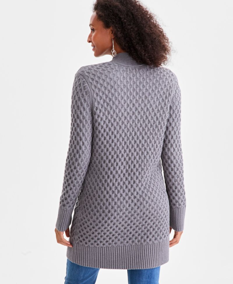 Petite Honeycomb-Knit Open-Front Long Cardigan