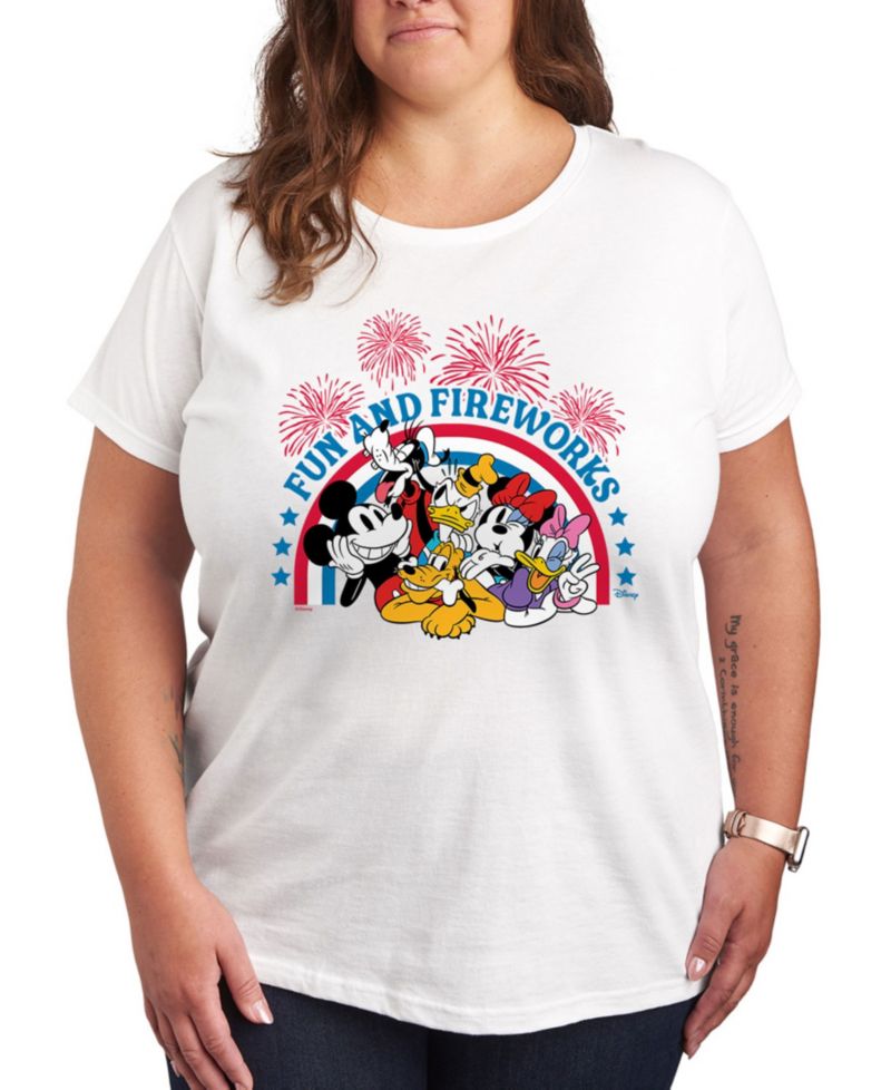 Plus Size Disney Mickey Minnie Americana Fun Fireworks Graphic T-Shirt