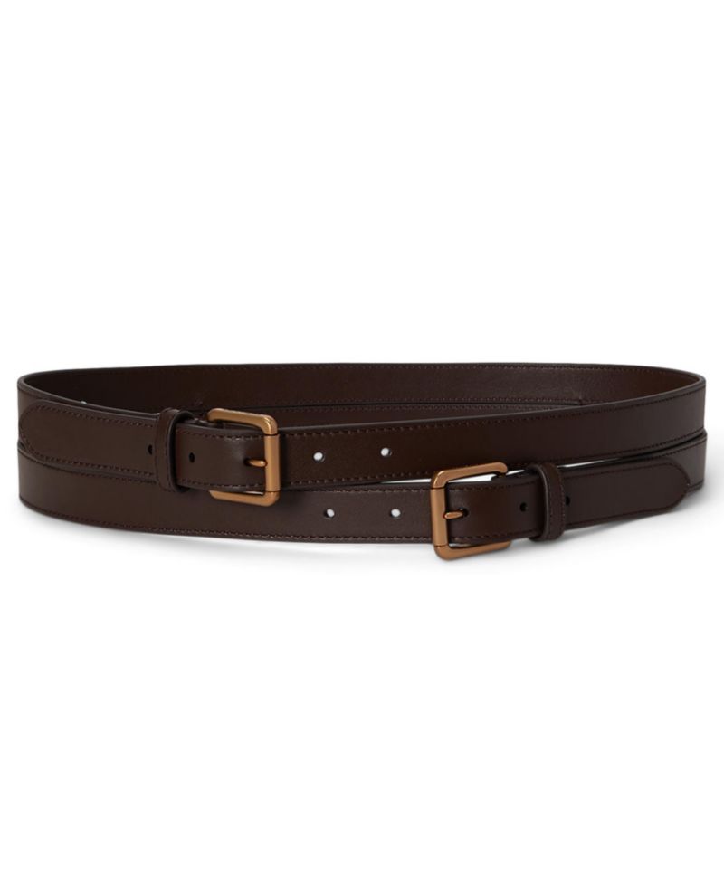 Women's Leather Double-Buckle Stacked Wide Belt