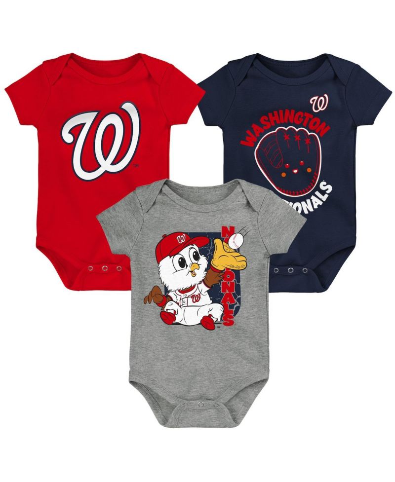 Newborn and Infant Boys and Girls Red, Navy, Gray Washington Nationals Change Up 3-Pack Bodysuit Set