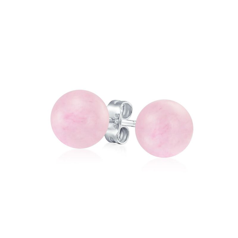Classic 8MM Purple Amethyst Bead Ball Stud Earrings .925 Sterling Silver
