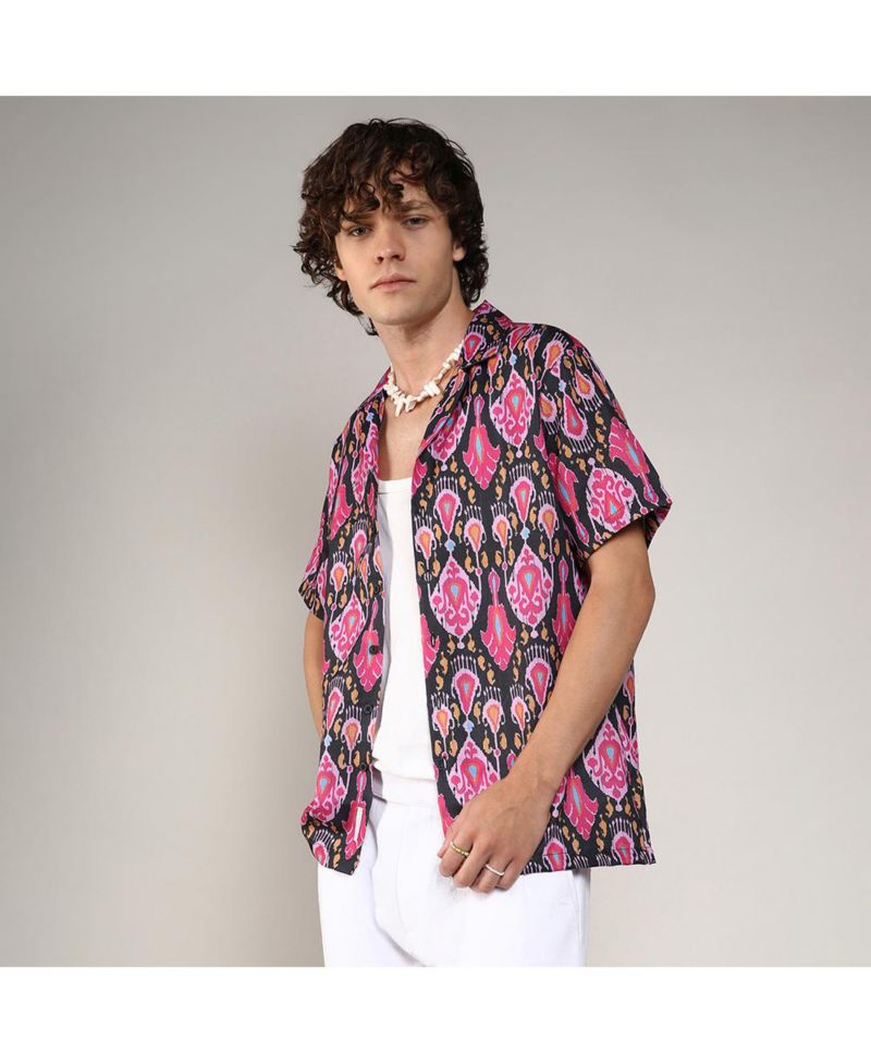 Men's Midnight Black & Light Pink Ethnic Shirt