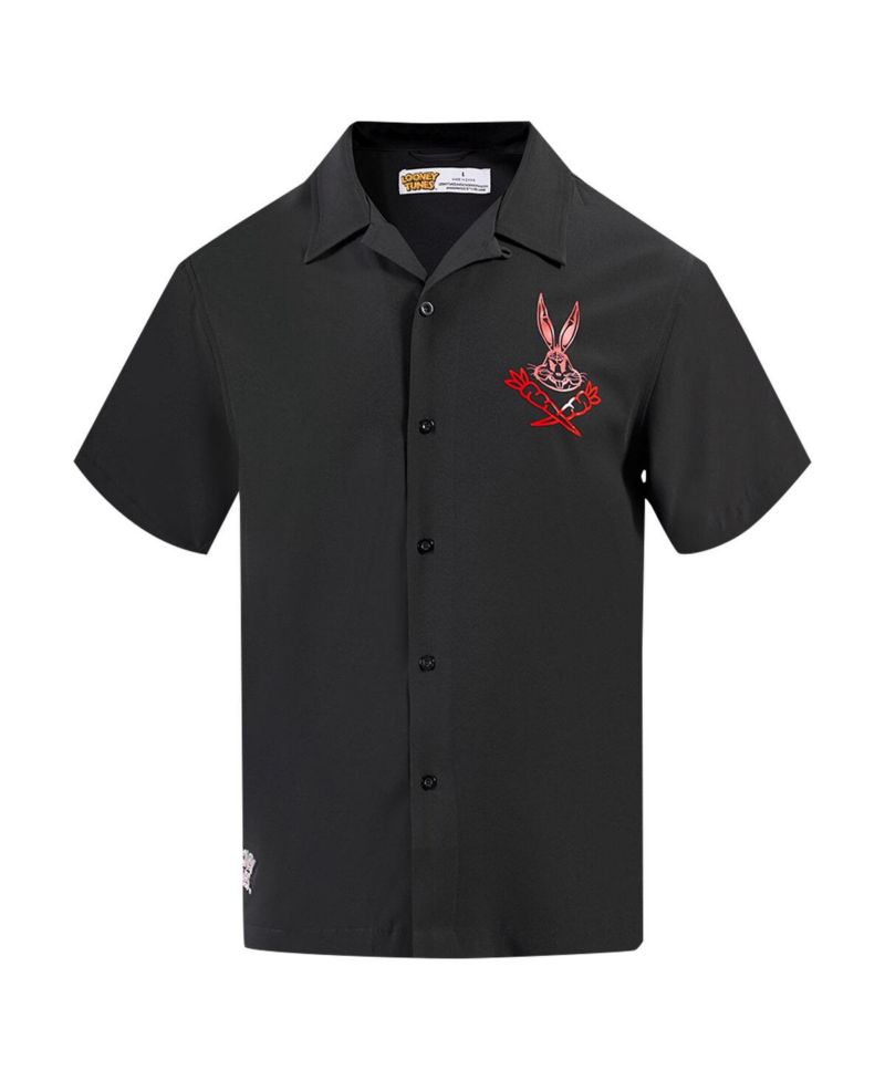 Men's Black Looney Tunes Bugs Bunny Melted Skeleton Button-Up Shirt