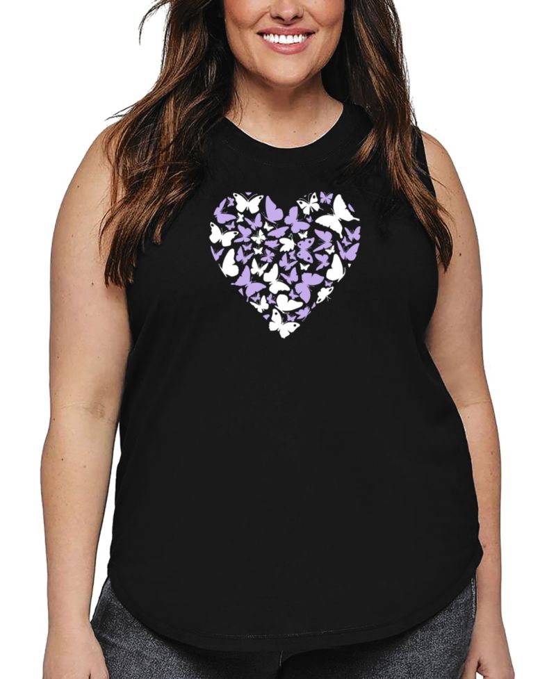 Plus Size Butterfly Heart Word Art Tank Top