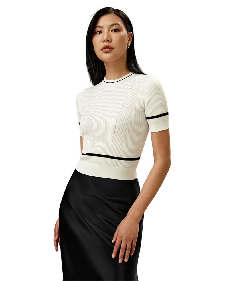 Women's Ribbed Knit Silk Crop Top