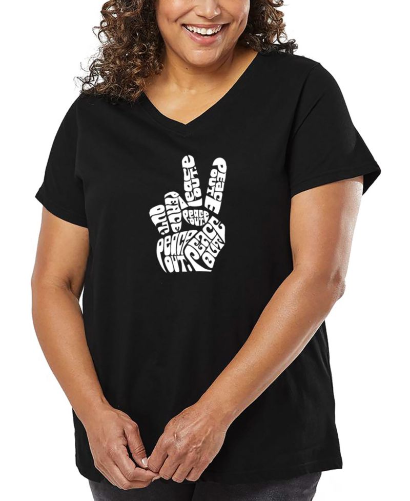 Plus Size Peace Out Word Art V-Neck T-Shirt