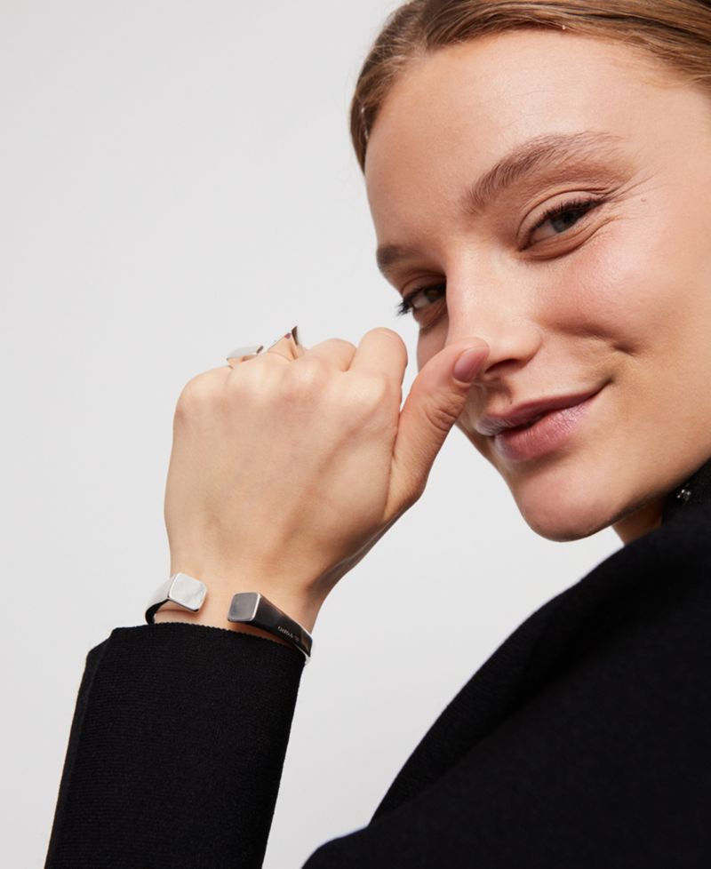 Metal Alloy Bracelet Plated in Sterling Silver with Smooth Square Ends