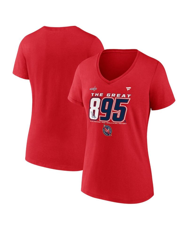 Women's Alexander Ovechkin Athletic Red Washington Capitals NHL All-Time Leading Goal Scorer The Great 895 V-Neck T-Shirt