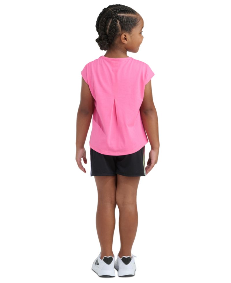 Girls' 2T-6X Short-Sleeve Back Pleated T-Shirt and Mesh Shorts, 2-Piece Set
