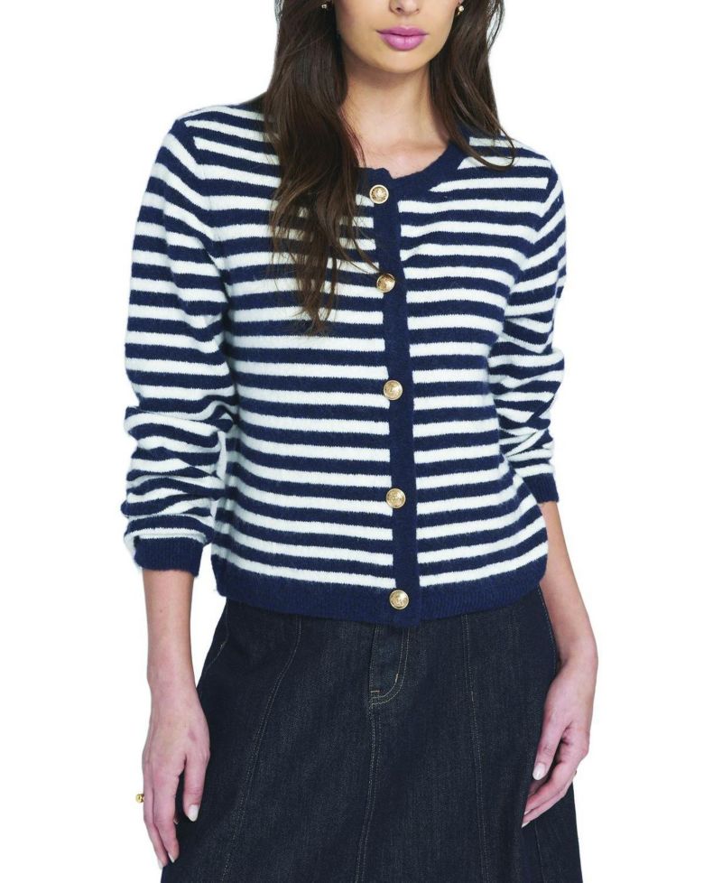 Women's Fuzzy Striped Cardigan Sweater
