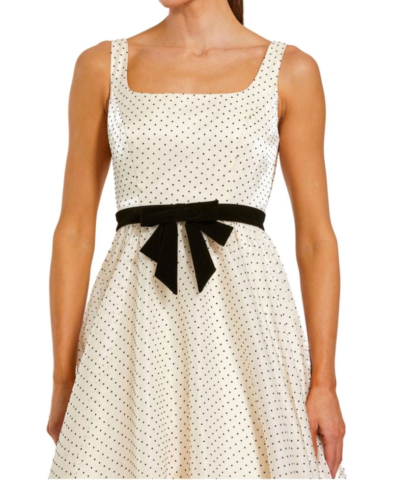 Women's Polka Dot Organza Square Neck Ballgown with Velvet Bow