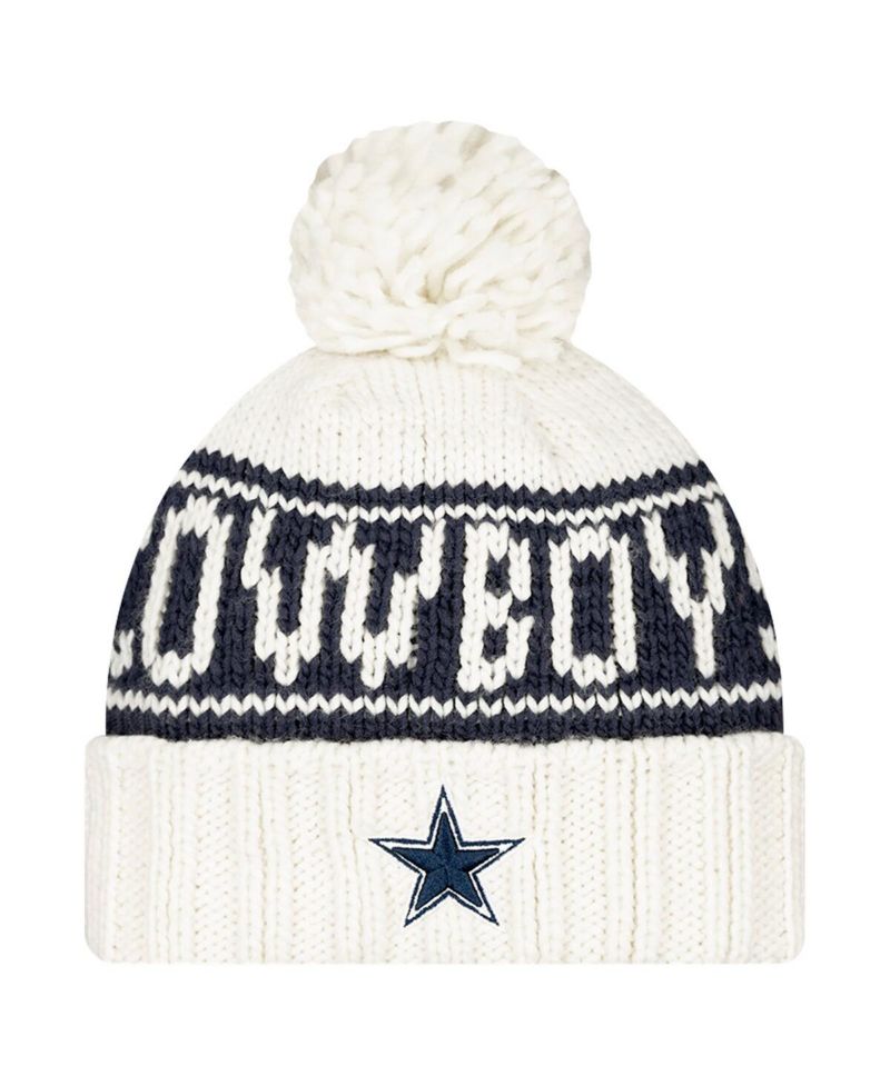 Women's White Dallas Cowboys 2024 Sideline Cuffed Knit Hat with Pom