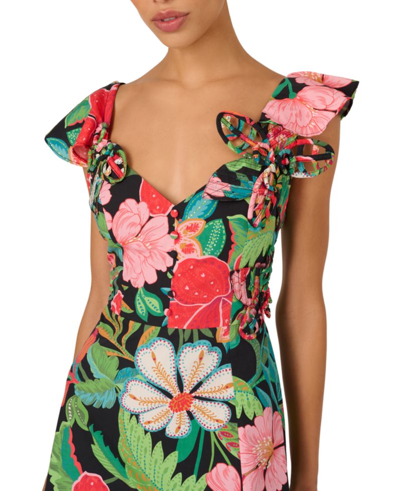 Women's 3D Floral Print Midi Dress