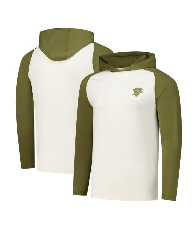 Men's Cream/Olive Pittsburgh Penguins Intrepid Sand Raglan Long Sleeve Hoodie T-Shirt