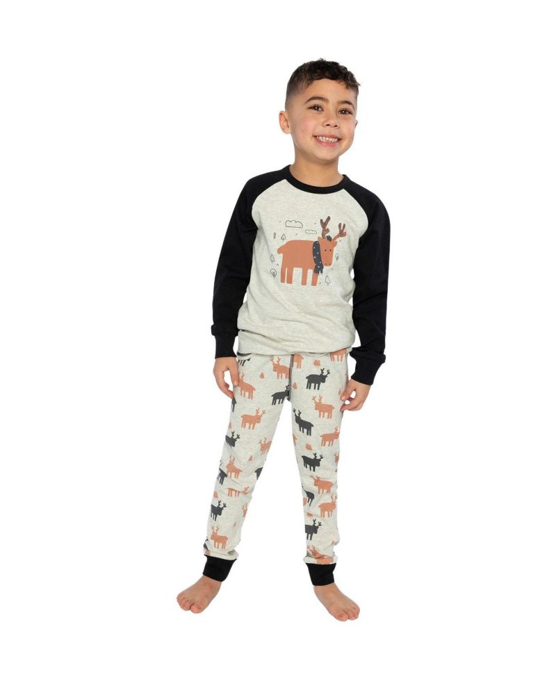 Little and Big Boy 6-12 Cotton Two Piece Pajama Set Elk Print